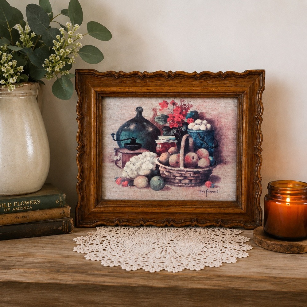 Vintage Wall Hanging Still Life by Ken Forrest Fruit Flowers 13x11 HOMCO MCM